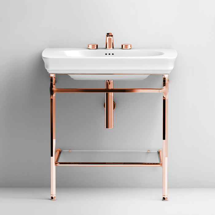 Мебель для ванной Металическая структура Quadra 55х44хh80,5см для раковины 68, полка стекло, цвет розовое золото 