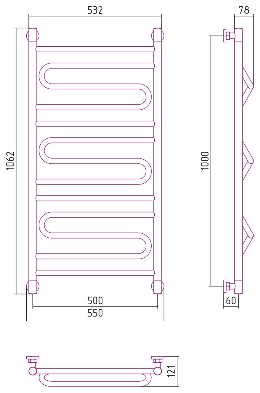 Полотенцесушители Дизайн-радиатор 1000х500 
