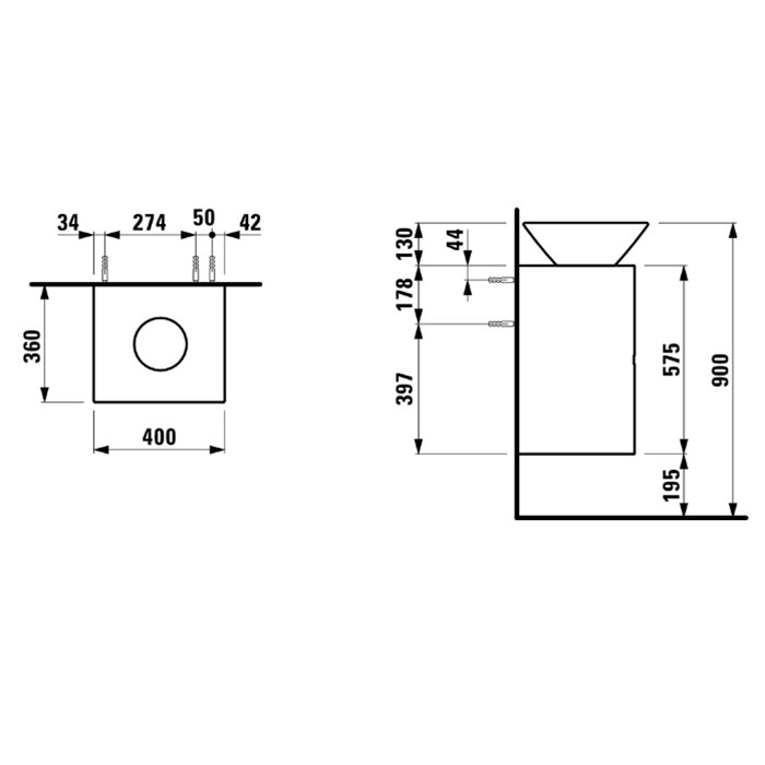 Мебель для ванной Тумба с раковиной , 400х360х575мм, без розетки с 2 выдвижн. ящиками, цвет: белый матовый 
