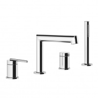 Смесители Gessi Ingranaggio Смеситель для ванны на 4 отверстия с каскадным изливом, девиатор, шланг , лейка, цвет: хром 