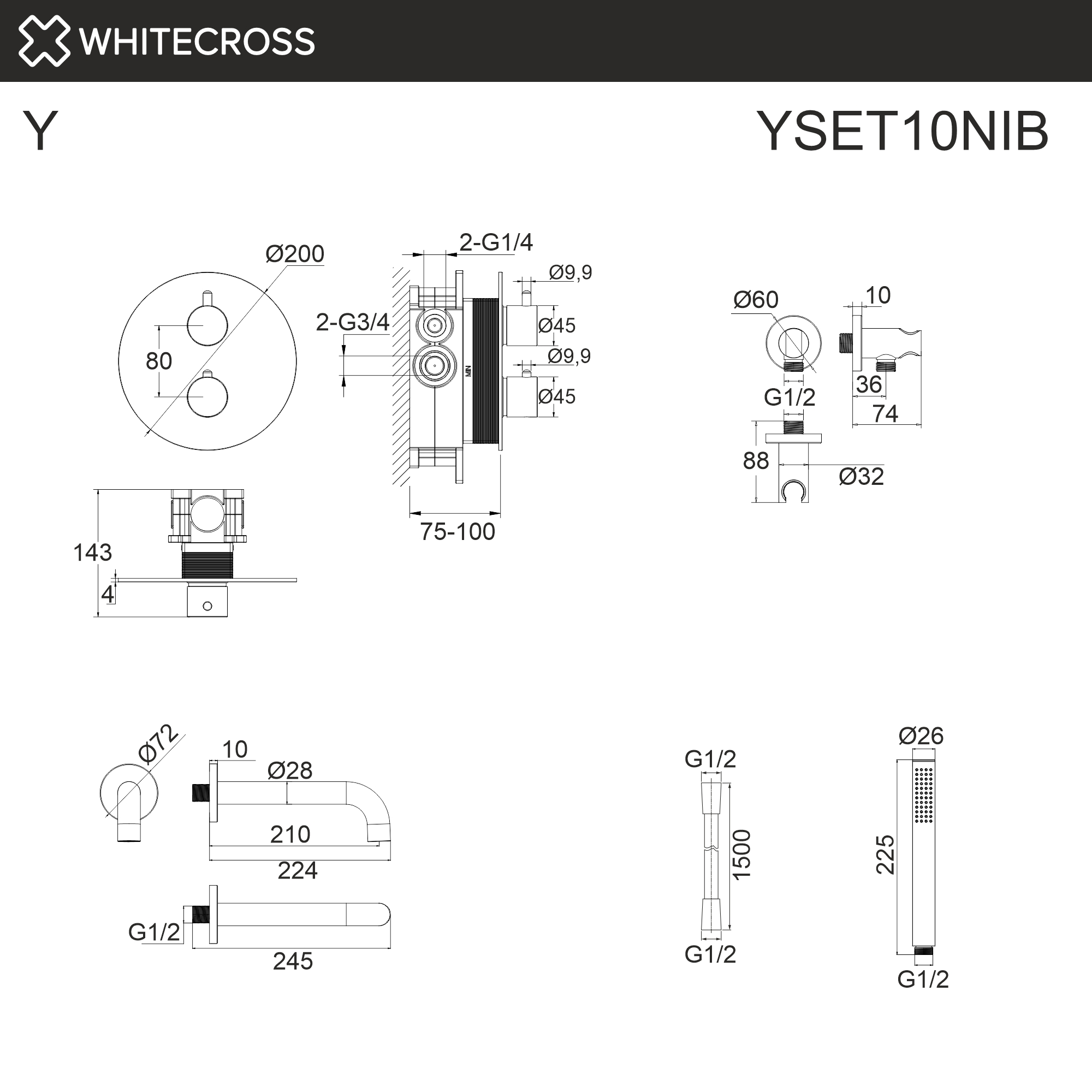 Душевая программа Термостатическая система для ванны скрытого монтажа YSET10NIB (брашированный никель) 