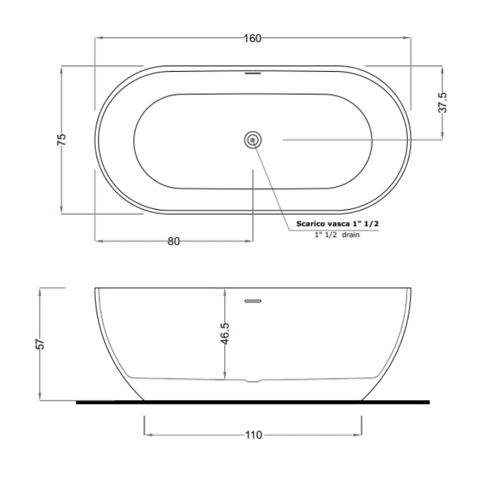 Ванны Ванна отдельностоящая 170х80х60h белая матовая 