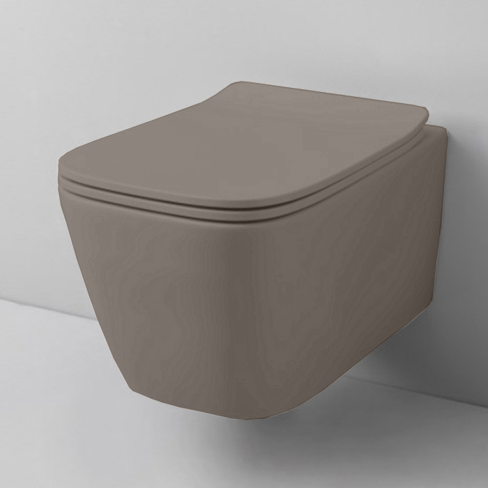 Унитаз подвесной 520х360 мм., безободковый, в комплекте с крепежом, цвет Brown tortora