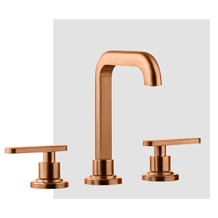 Смеситель для раковины на 3 отв. излив 150 мм донный клапан click-clack, цвет ЯНТАРНАЯ БРОНЗА