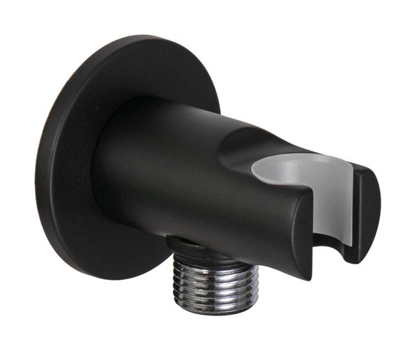 Комплектующие Подключение для душевого шланга с держателем лейки, чёрный матовый 