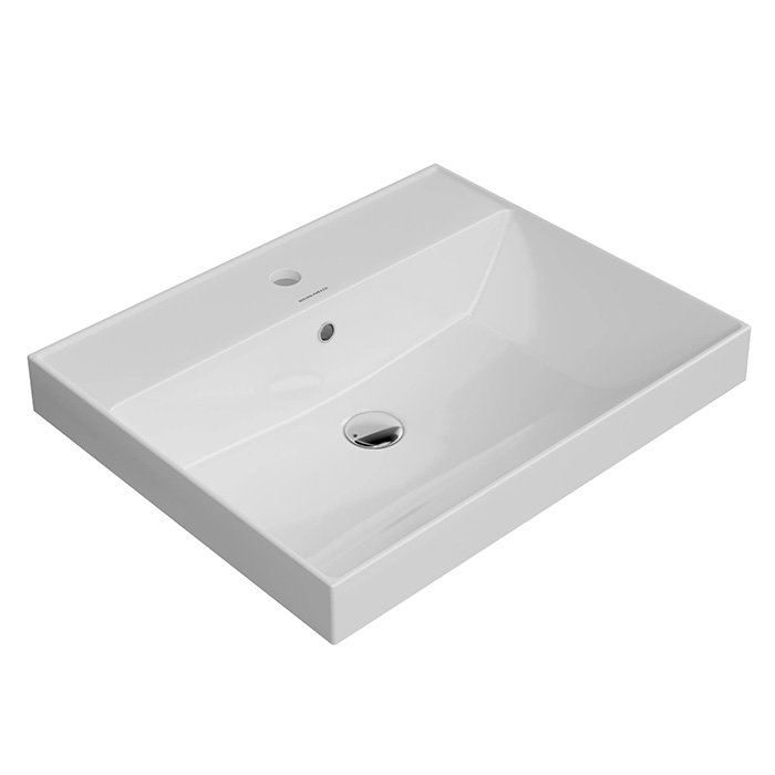 Раковины Раковина подвесная/мебельная 60,5x48,5x18 см, с 1 отверстием под смеситель, с переливом, белая глянцевая 