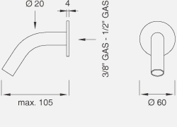 Комплектующие Настенный излив. Длина макс. 105 мм 