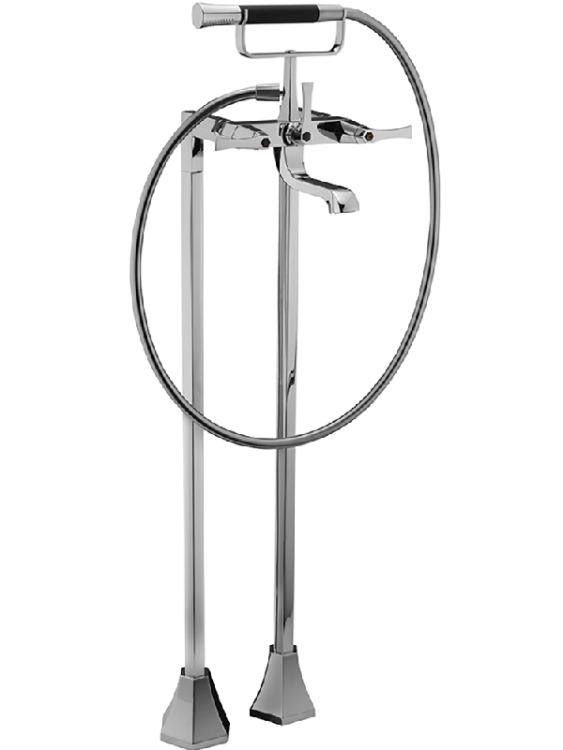 Смесители  Cherie Смеситель напольный двухвентильный для ванны с ручной лейкой, держателем и шлангом 150 см, цвет хром/черный матовый 