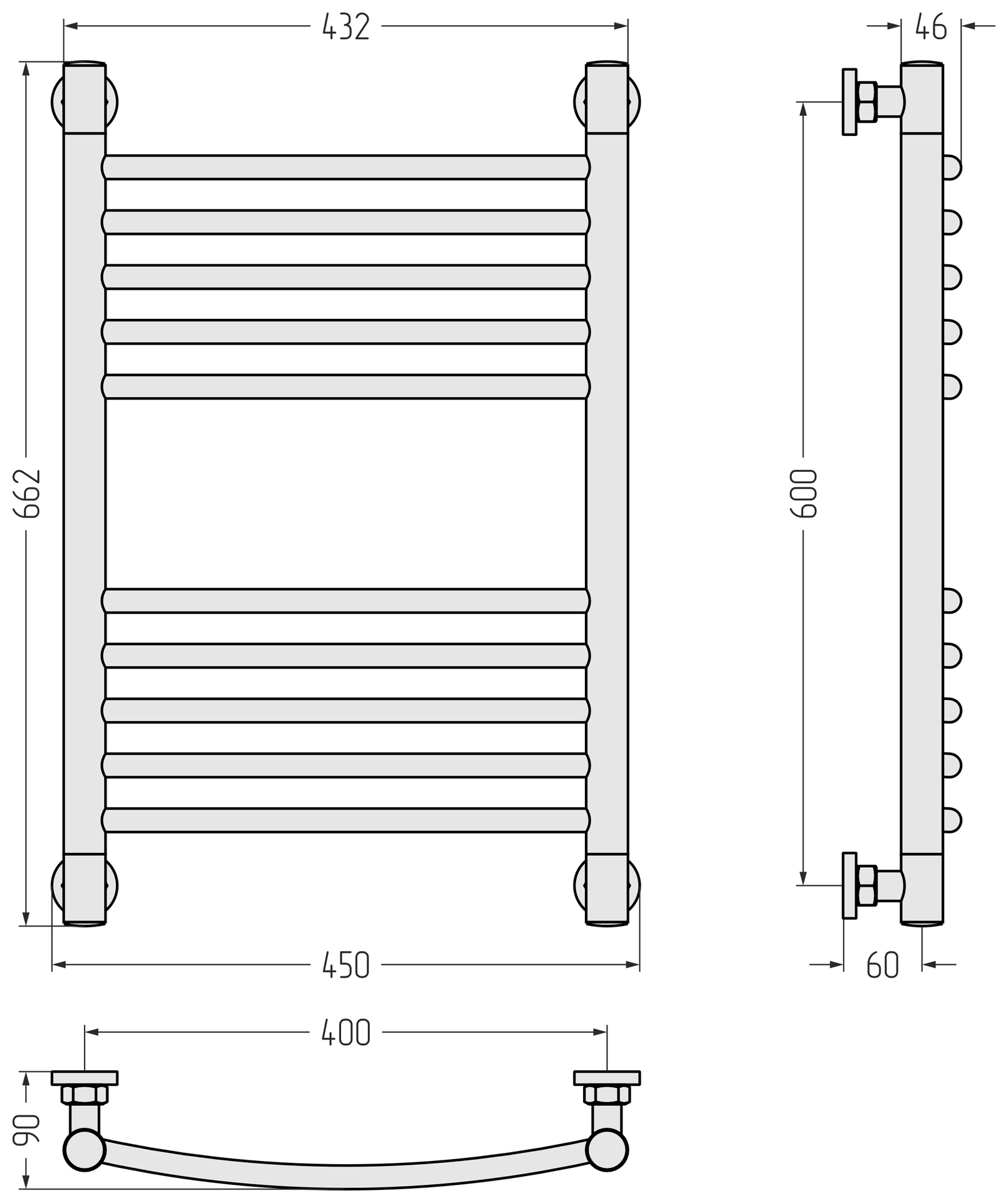 Полотенцесушители Полотенцесушитель 600х400 (Матовый чёрный) 