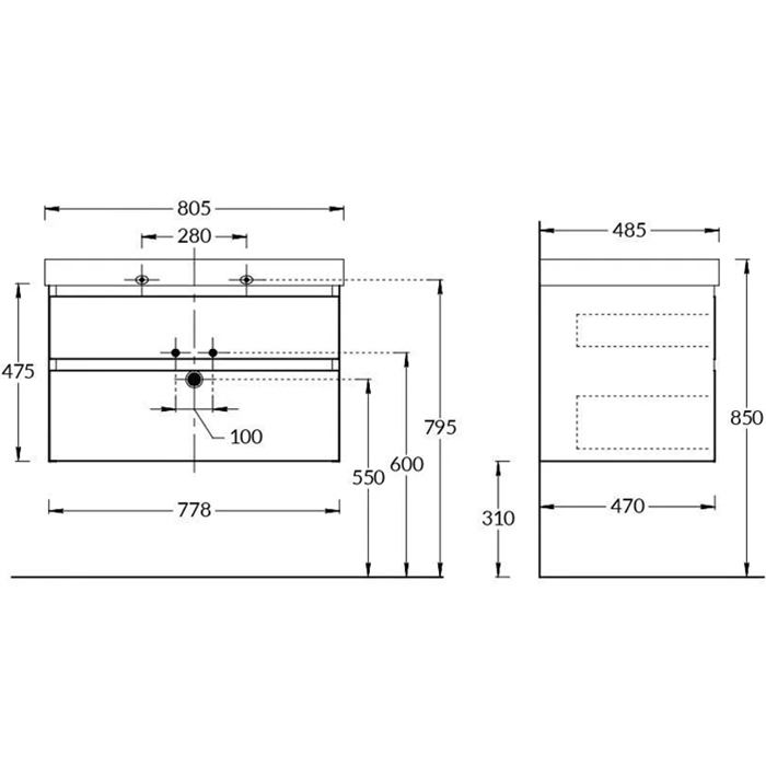 Мебель для ванной Тумба подвесная с ящиками 80, мальва матовая 