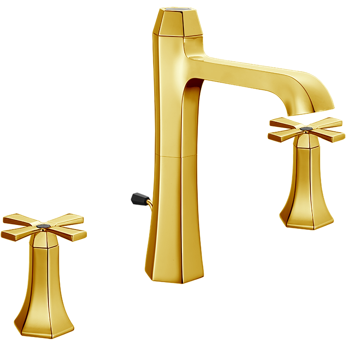 Смесители Смеситель для раковины на 3 отверстия, с донным клапаном, цвет золото/черный 