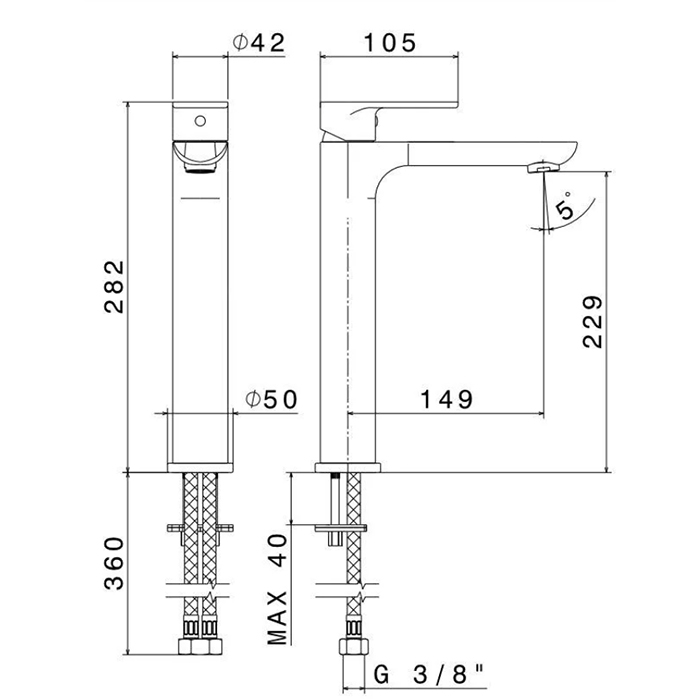 Смесители Смеситель для раковины однорычажный высокий без донного клапана, цвет хром 