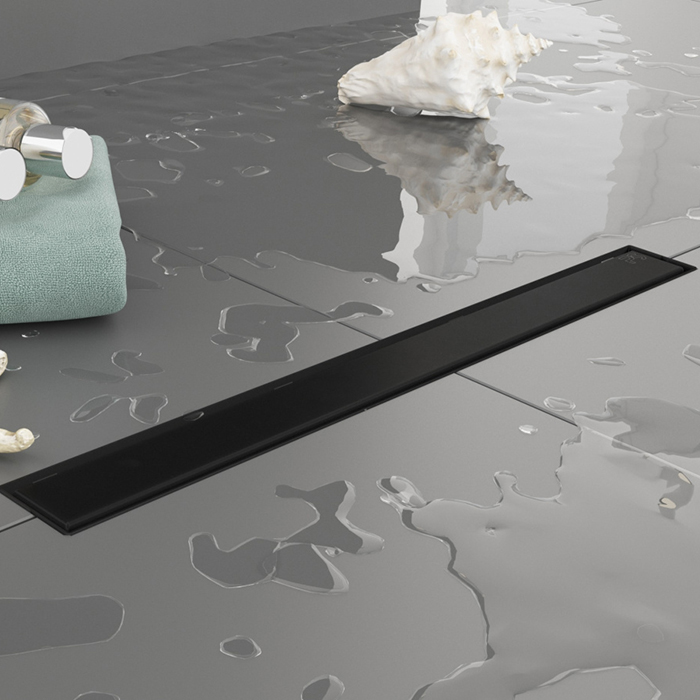 Душевые лотки и трапы Трап душевой PS LINEAR 6x100 накладка из нержавеющей стали, комбинированный затвор с горизонтальным выпуском 50 мм, 40 л/мин, черный матовый 