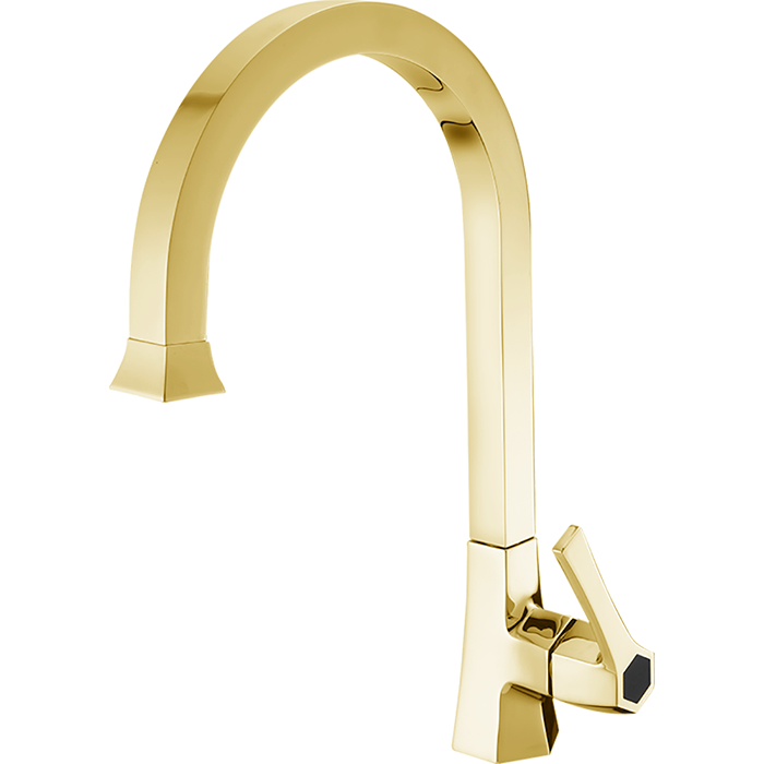 Смесители Смеситель однорычажный для раковины на 1 отверстие без донного клапана, цвет золото /черный матовый 