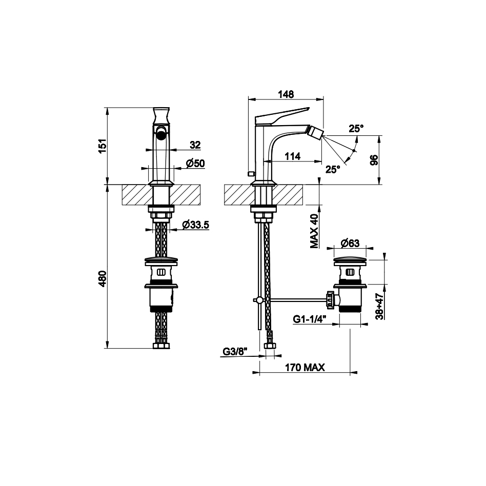 Смесители Смеситель с донным клапаном и соединительными шлангами, цвет хром 