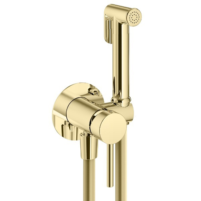 Смесители Комплект гигиенического душа со смесителем, душ и держатель из металла, шланг PVC 1250 мм, золото 