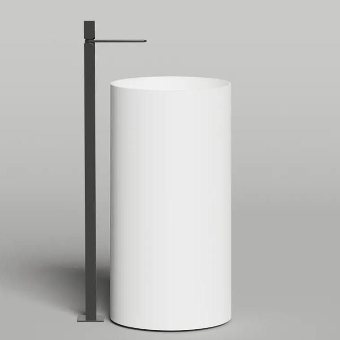 Раковина напольная 450х450х900 мм, слив в пол, без отверстий под смеситель, с декоративной накладкой, материал S-Sense, глянцевый белый