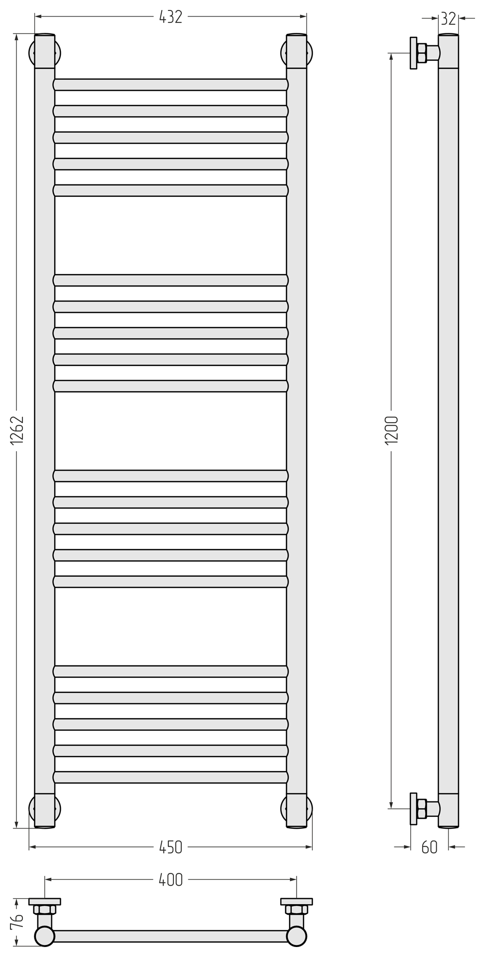 Полотенцесушители Полотенцесушитель 1200х400 (Матовый чёрный) 