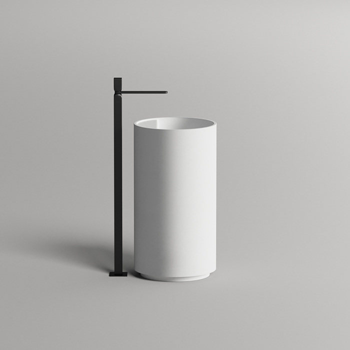 Раковины TOP 01 Раковина напольная 450х450х850/900 мм, без отверстий под смеситель, донник "Up&Down", сифон, материал S-Sense, глянцевый белый (слив в пол!) 