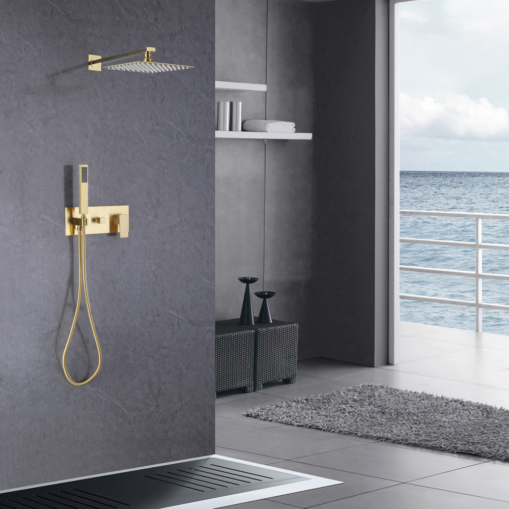 Душевая программа Душевая система скрытого монтажа без излива, золото матовое 