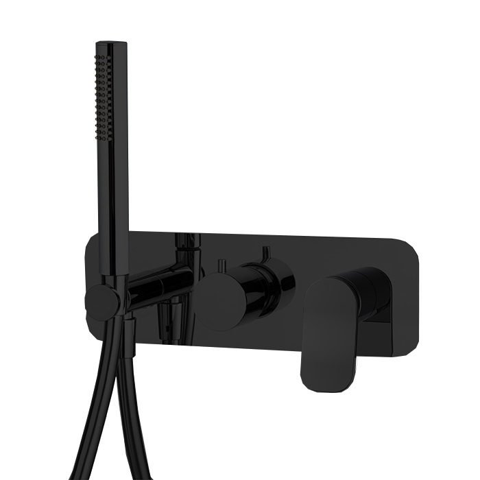 Смесители Flo Смеситель для душа, встраиваемый, с ручным душем, с переключатем на 2 выхода, цвет: чёрный матовый 