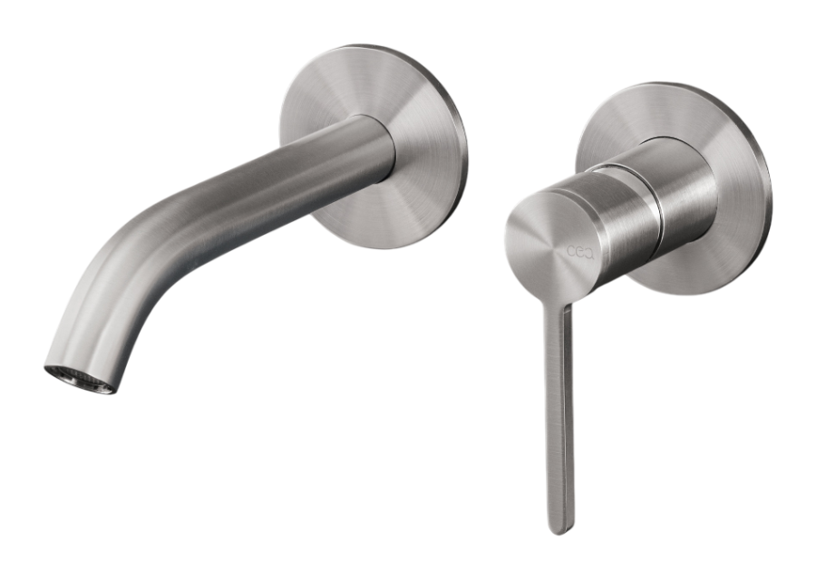 Смесители Смеситель для раковины Innovo, настенный, однорычажный, на 2 отверстия, излив L-155 мм, внешняя часть, сталь, цвет сатинированная сталь 