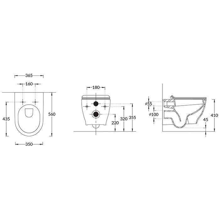Унитазы Унитаз подвесной безободковый с крепежом, белый глянцевый 