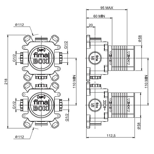 Смесители Внутренняя часть для душевого термостатического смесителя и дивертора с двумя выходами 