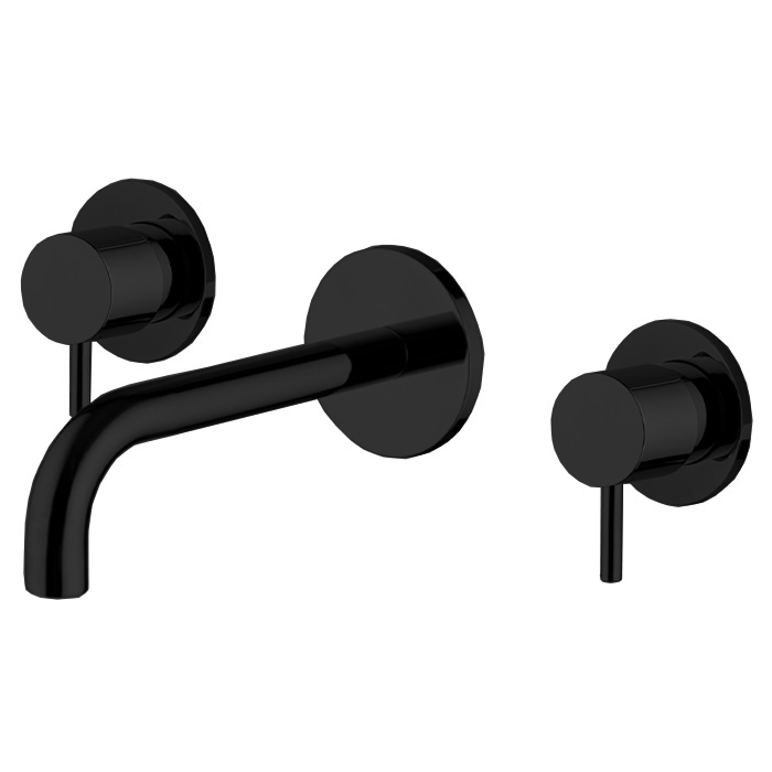 Смесители Смеситель для раковины встраиваемый, двухвентильный, излив 200 мм, с дон клап, внешн часть, цвет чёрный матовый 