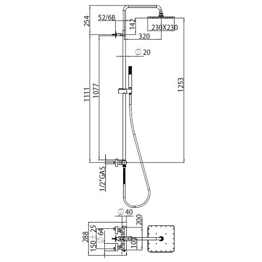 Душевая программа Душевая стойка, цвет чёрный матовый 