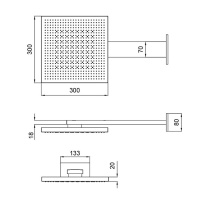 Душевая программа Верхний душ с кронштейном 300*300 мм, нержавеющая сталь шлифованная 