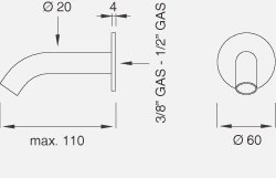 Комплектующие Настенный излив. Длина 110 мм 