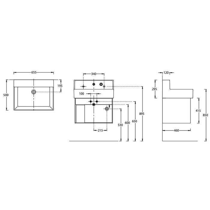 Раковины Раковина M мебельная/подвесная 655x500мм, cо встроенной внутр. частью 27852KM, цвет белая глянцевая 