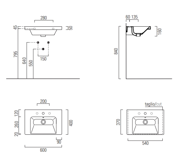 Раковины Раковина подвесная/встраиваемая 400x600 мм 
