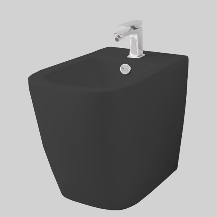 Биде напольное 36х52 см, 1 отверстие, цвет черный матовый/покрытие Saniglaze