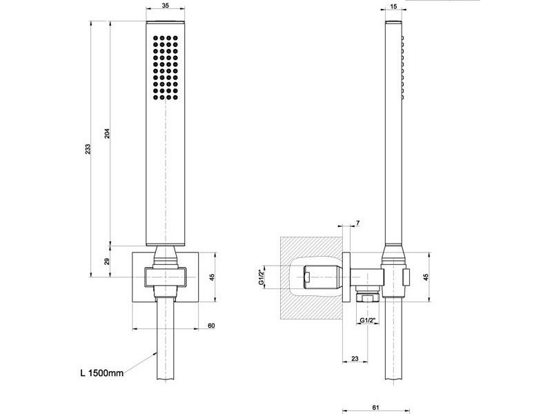 Душевая программа Душевой комплект, состоящий из вывода воды, держателя, шланга 1,50 м и лейки, хром 