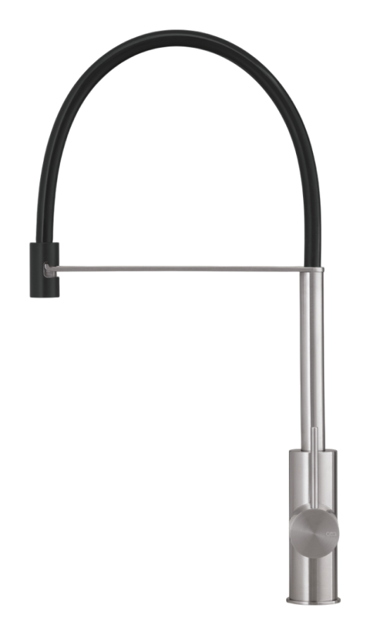 Смесители для кухни Смеситель для кухни Milo360, однорычажный, поворотный излив H 450 мм, выдвижной ручной душ, шланг в цвете White, сталь, цвет сатинированная сталь 