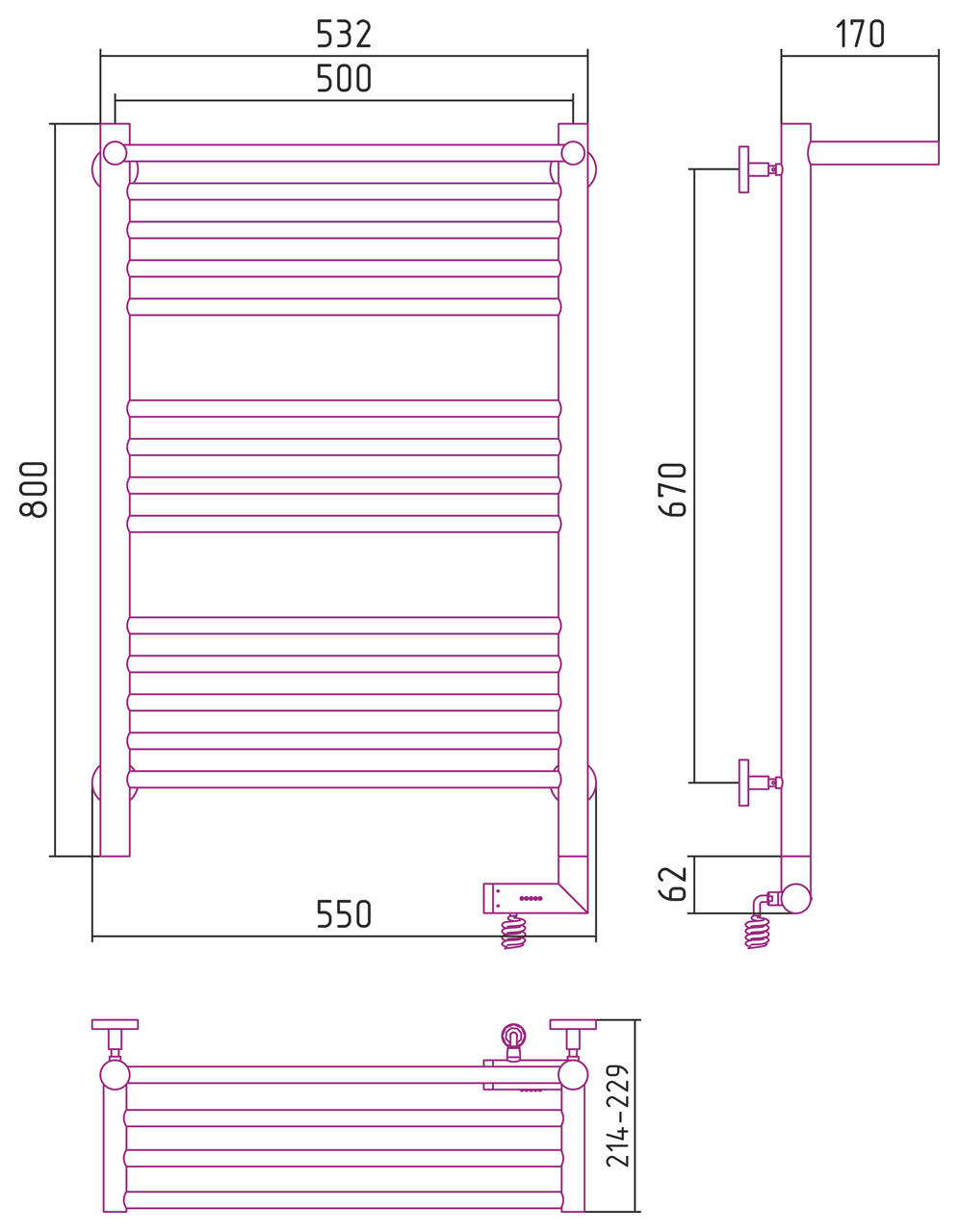 Полотенцесушители Полотенцесушитель электрический с одной полкой 800х500 / МЭМ правый (RAL 7022 Серая умбра) 