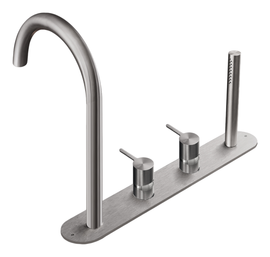 Смесители Смеситель на борт ванны Innovo, с 2-мя смесителями, с изливом и ручным душем, цвет сатинированная сталь 