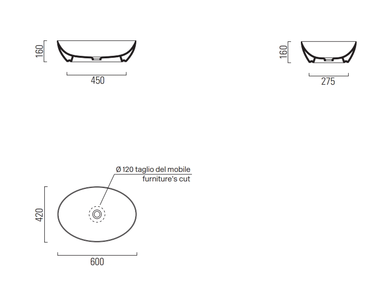 Раковины Раковина-чаша накладная 420x600 мм 