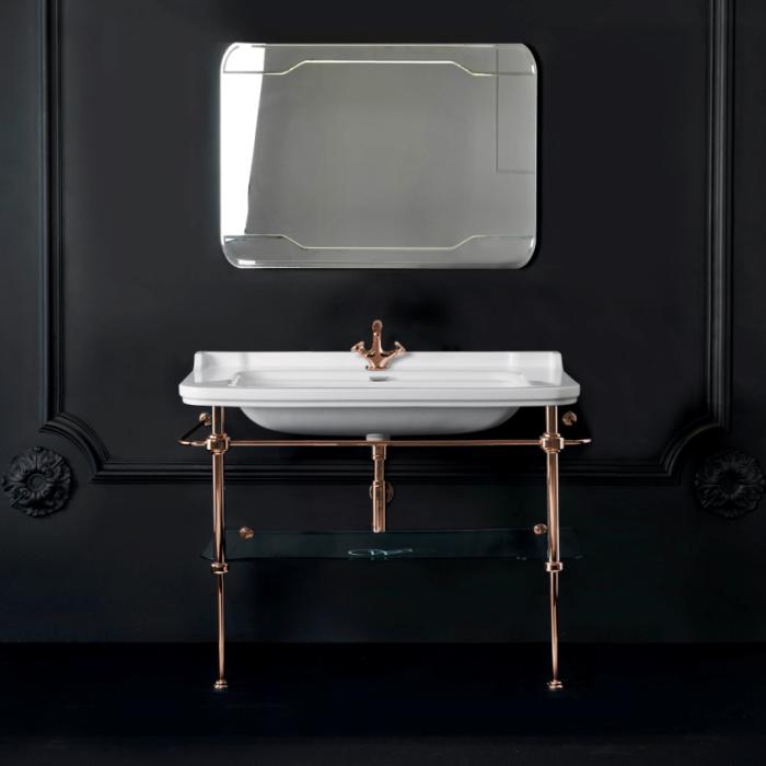 Металлическая структура для раковины 120см, со стеклянной полочкой, цвет золото