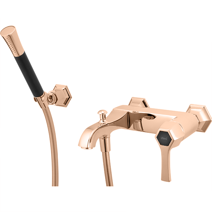 Смесители  Cherie Смеситель для ванны однорычажный, с душевым комплектом, цвет розовое золото/черный 