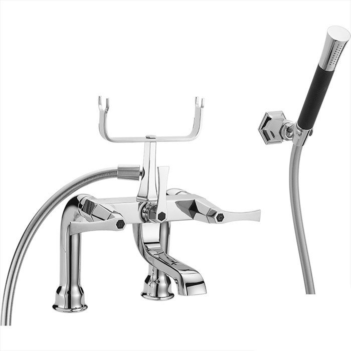 Смесители  Cherie Смеситель на борт ванны двухрычажный, с душевым комплектом, цвет хром/черный 