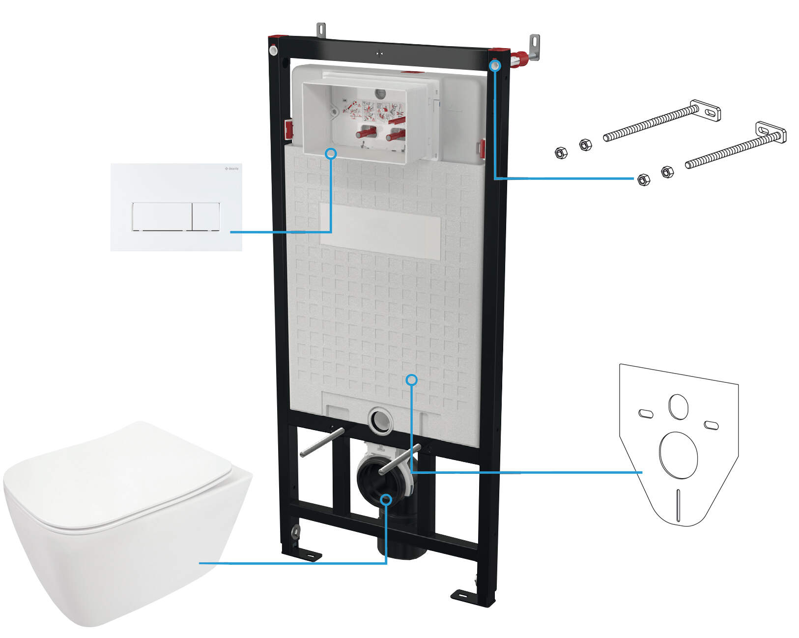 Унитазы Комплект NEW инсталляции с унитазом, клавиша белая мат. 