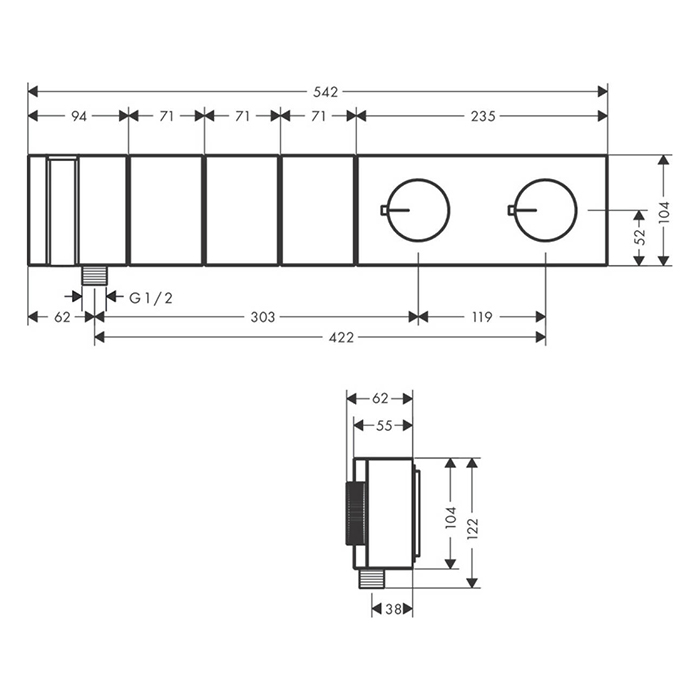 Смесители Смеситель для душа 540/100, встраиваемый, термостат, на 3 источника с ручным душем, алмазная огранка, цвет черный 