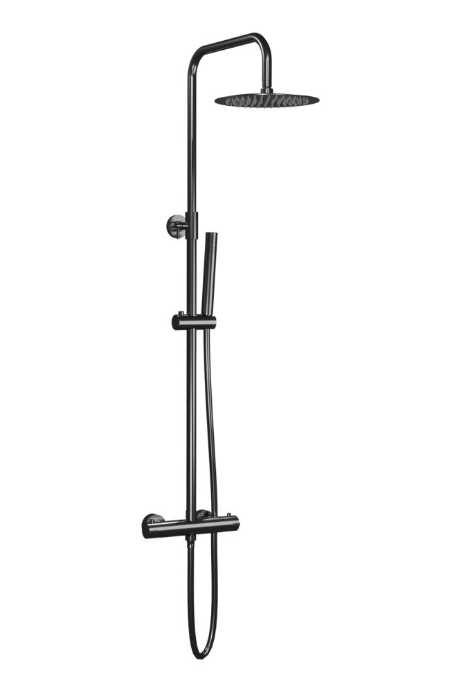 Душевая программа Душевая колонна регул. по высоте 95-150 см: c термостатом и круглым верхним душем 25 см, цвет оружейная сталь (PVD) 