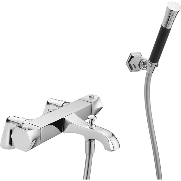 Смесители Термостатический смеситель на борт ванны на 2 отверстия, с душевым комплектом, цвет хром 