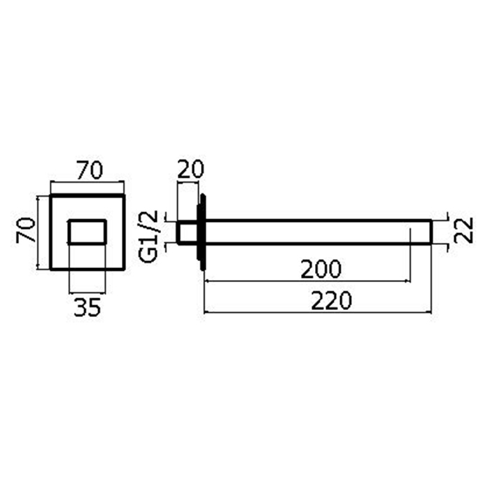 Комплектующие Излив для раковины, настенный, длина 220 мм, с латунной накладкой 70X70 мм, черный матовый 