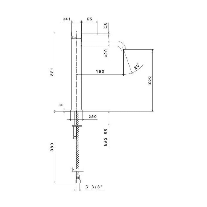 Смесители Смеситель для раковины однорычажный, высокий, без дон/клапана 3/8”, брашированная медь, pvd 