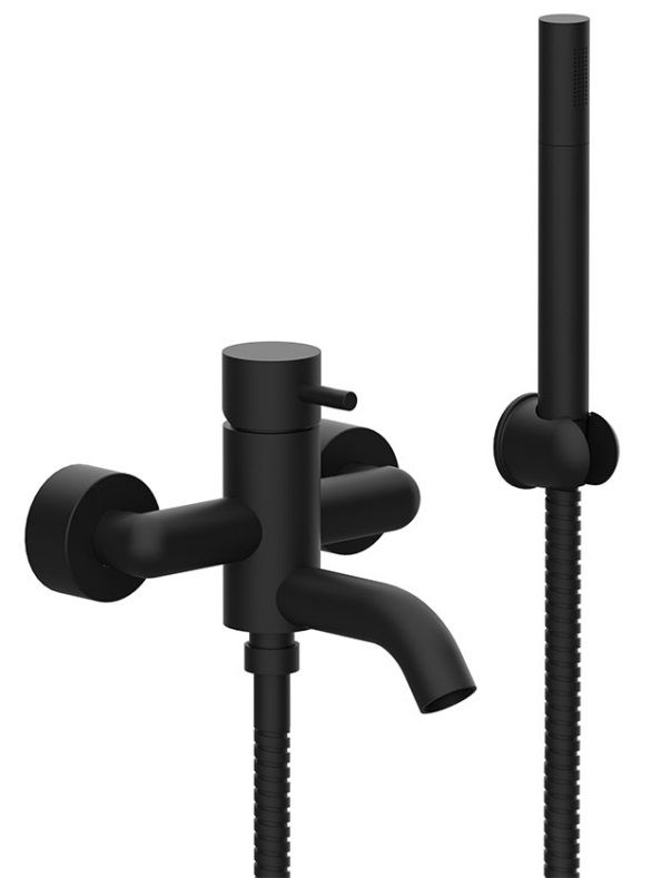 Однорычажный смеситель для ванны c набором для душа, цвет цвет черный матовый